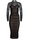 Ser.o.ya Trina Mesh Ruched Midi Dress In Black