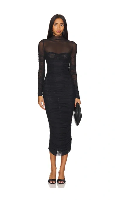 Ser.o.ya Trina Mesh Ruched Midi Dress In 블랙