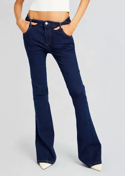 Ser.o.ya Trisha Mid Rise Flare Pant Jeans In Deep Sea In Blue