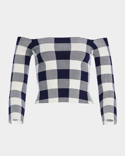 Ser.o.ya Vale Gingham Off-shoulder Knit Top In Multi