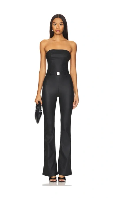Ser.o.ya Vice Coated Denim Slim Flare Jumpsuit In Coated Black