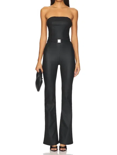 Ser.o.ya Vice Slim Flare Jumpsuit In Coated Black