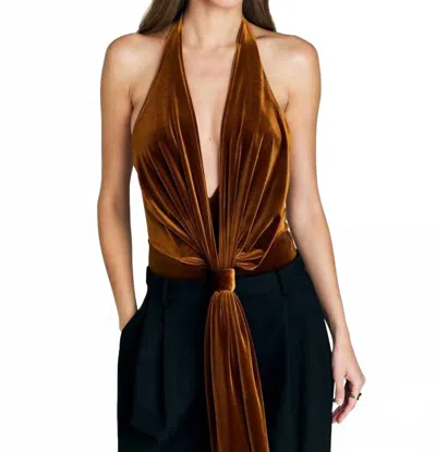 Ser.o.ya Vika Velvet Bodysuit In Marigold In Brown