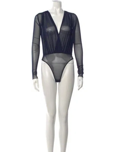 Pre-owned Ser.o.ya V-neck Long Sleeve Bodysuit In Black