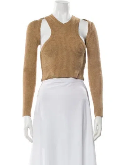 Pre-owned Ser.o.ya V-neck Long Sleeve Crop Top W/ Tags In Neutral