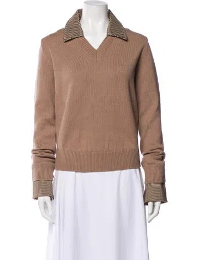 Pre-owned Ser.o.ya V-neck Long Sleeve Top In Brown