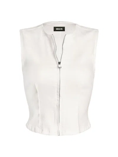 Ser.o.ya Women's Ally Stretch Denim Waistcoat Top In White