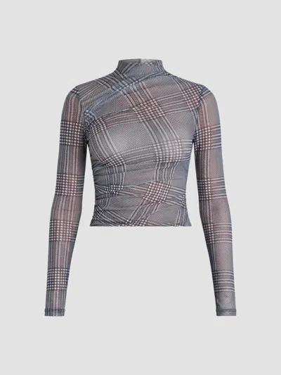Ser.o.ya Women's Christina Glen Check Mesh Top In Gray