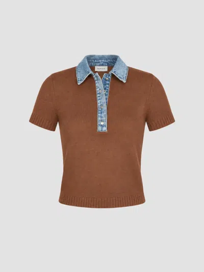 Ser.o.ya Women's Erika Knit Denim-trimmed Polo Top