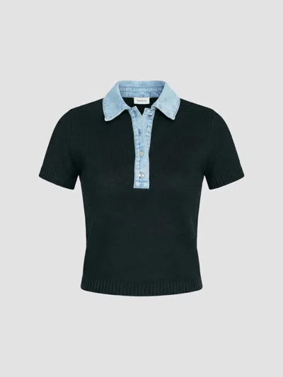 Ser.o.ya Women's Erika Mixed-media Short-sleeve Polo Top In Black