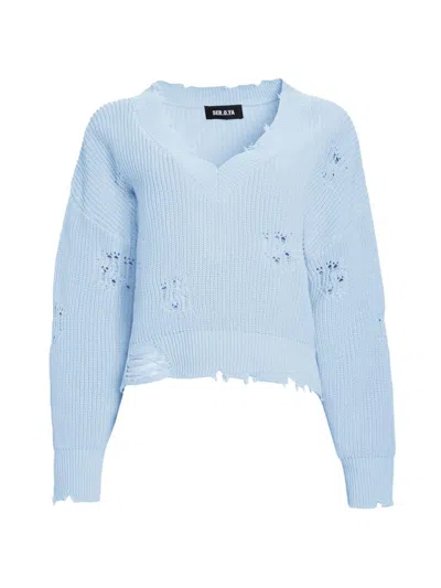 Ser.o.ya Syd Distressed Cotton Knit Sweater In Sky Blue