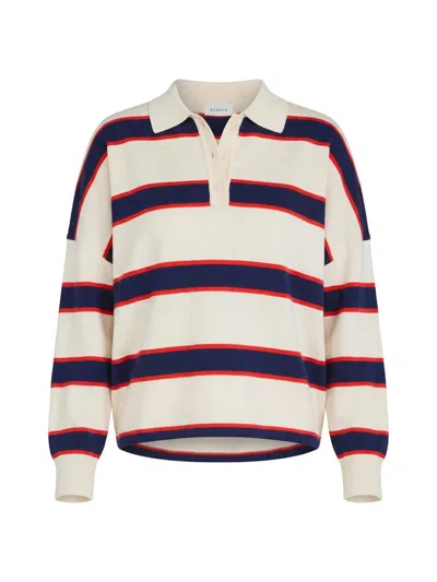 Ser.o.ya Women's Taby Striped Ribbed Polo Sweater In White