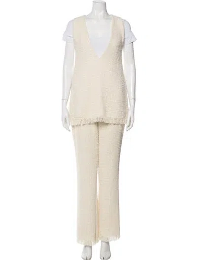 Pre-owned Ser.o.ya Wool Tweed Pattern Pantsuit In Neutral