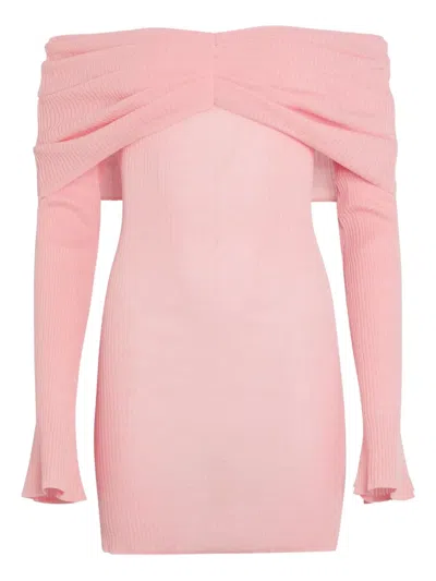 Ser.o.ya Xen Off-shoulder Ribbed Knit Mini Dress In Pink