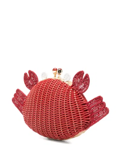 Serpui Ash Crab Chain Clutch Bag In Red