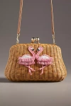 Serpui Blair Flamingo Wicker Clutch Bag In Beige