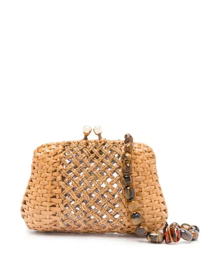 Serpui Blair Woven-wicker Clutch Bag In Brown