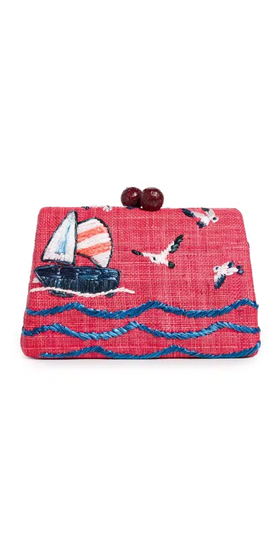 Serpui Candice Boat Clutch Red In Pink