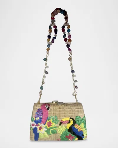 Serpui Candice Tropical Straw Shoulder Bag In Toast