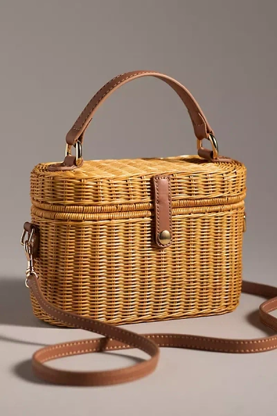 Serpui Catia Wicker Basket Top-handle Bag In Beige