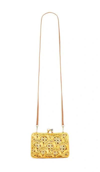 Serpui Charlotte Scales Wicker Clutch In Yellow