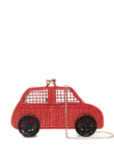 Serpui Cinquecento Woven Car Clutch Bag In Red