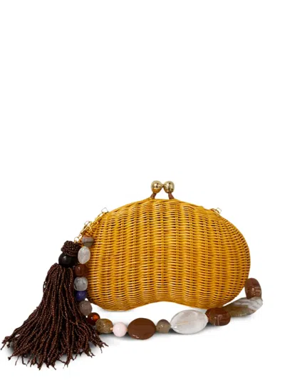 Serpui Claire Wicker Clutch Bag In Yellow