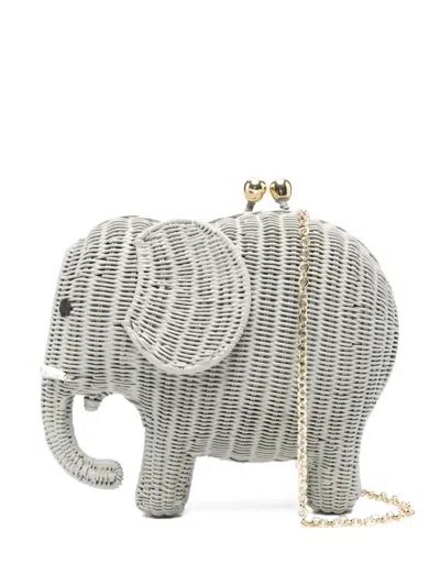 Serpui Drake Elephant Woven Clutch Bag In Gray