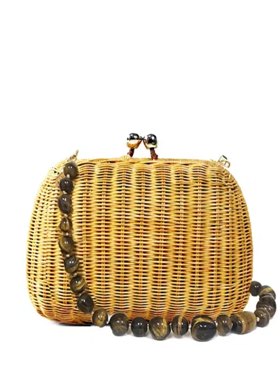 Serpui Lolita Woven-wicker Clutch Bag In Neutrals