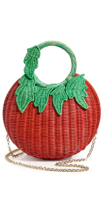 Serpui Mediterranean Tomato Wicker Clutch Red
