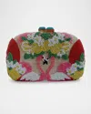 Serpui Mia Flamingo Beaded Clutch Bag In Natural