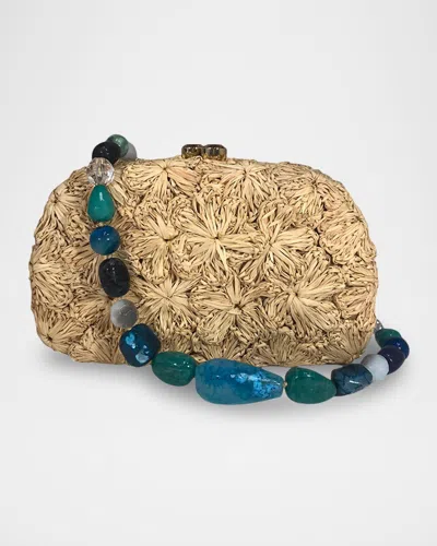 Serpui Mia Flowers Straw Shoulder Bag In Toast