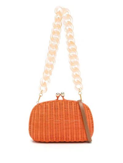 Serpui Mia Woven-wicker Clutch Bag In Orange