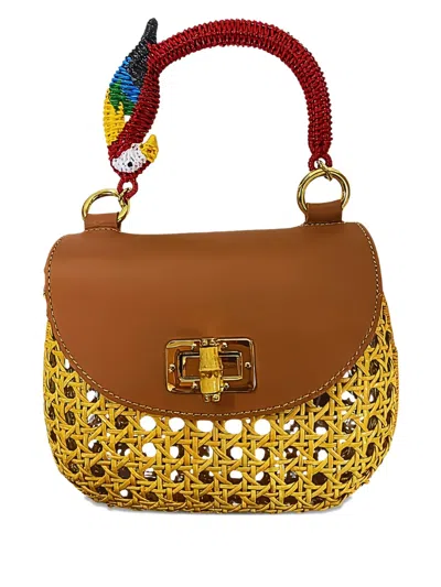 Serpui Parrot-handle Woven Clutch Bag In Brown