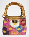Serpui Perla Flowers Straw Top-handle Bag In Toast