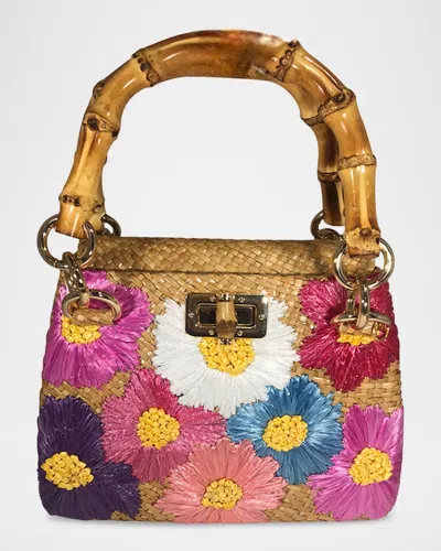 Serpui Perla Flowers Straw Top-handle Bag In Toast