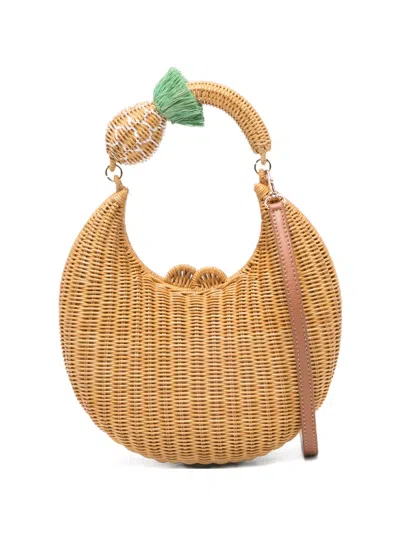 Serpui Pineapple-embellished Woven Clutch Bag In Neutral