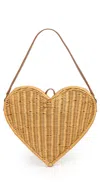 Serpui Pulsating Heart Wicker Shoulder Bag In Lt Honey
