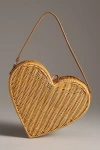 Serpui Pulsating Heart Wicker Shoulder Bag In Beige