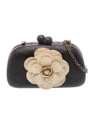 Pre-owned Serpui Raffia Minaudière In Neutral