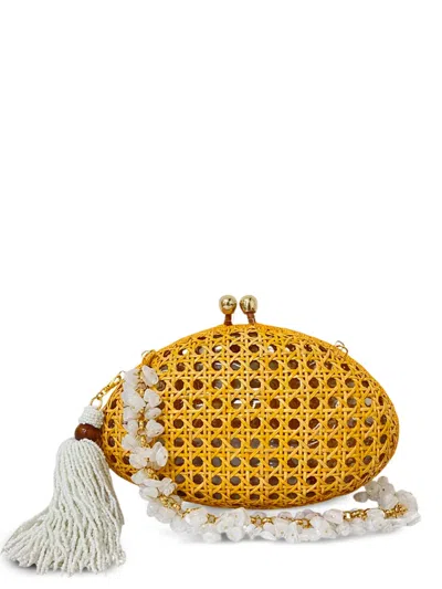 Serpui Tassel Elise Wicker Clutch Bag In Yellow