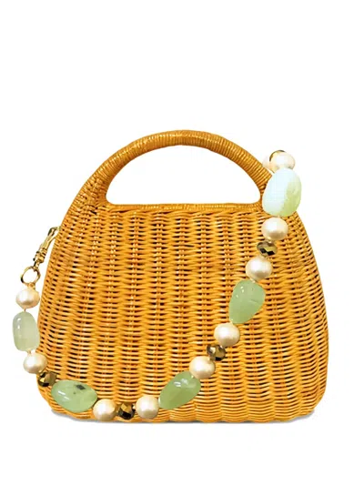 Serpui Wicker Beaded Tote Bag In Brown