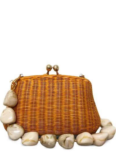 Serpui Wicker Blair Clutch Bag In Brown