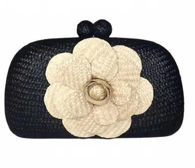 Serpui Women's Mia Flower Bun Clutch Bag In Black/sand In Red