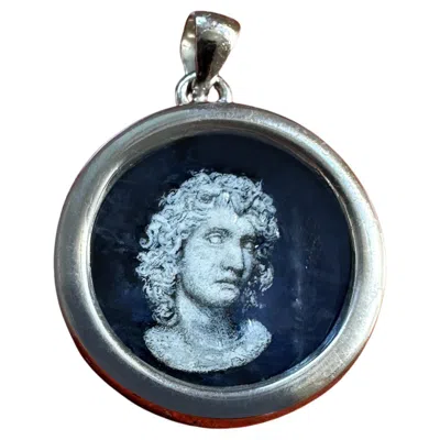 Pre-owned Serra Alexander The Great Hand-painted On Lapis Lazuli 925 Silver Pendant In Multi