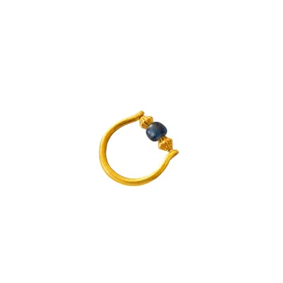 Pre-owned Serra Authentic Ancient Roman Blue Glass Bead 18kt Gold Ring