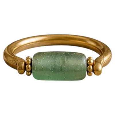 Pre-owned Serra Authentic Ancient Roman Glass Bead 18kt Gold Ring In Multi