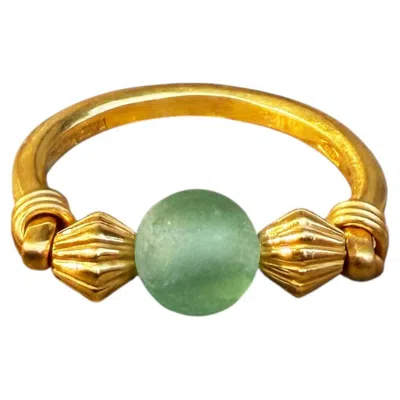 Pre-owned Serra Authentic Ancient Roman Spherical Glass Bead 18kt Gold Ring In Multi