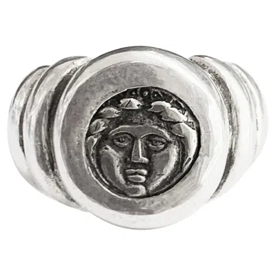 Pre-owned Serra Authentic Greek Coin 4th Cent. Bc Silver Ring Depicting God Apollo In Multi