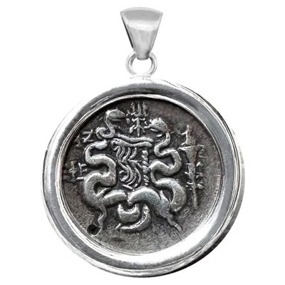 Pre-owned Serra Bow Beetwen Two Snakes Genuine Ancient Greek Coin 190-133 Bc Pendant In Multi